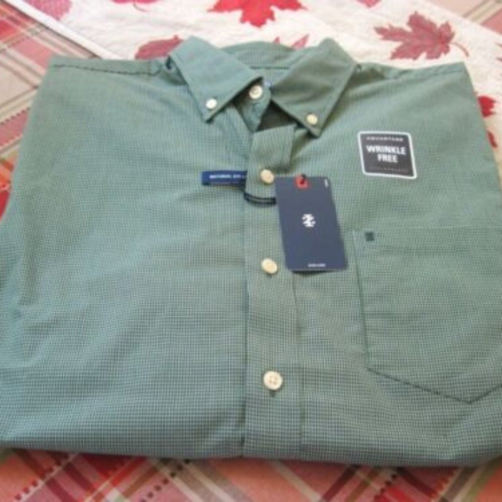 Men's Big Tall IZOD Advantage Button down Dress Shirt  Large Green NEW